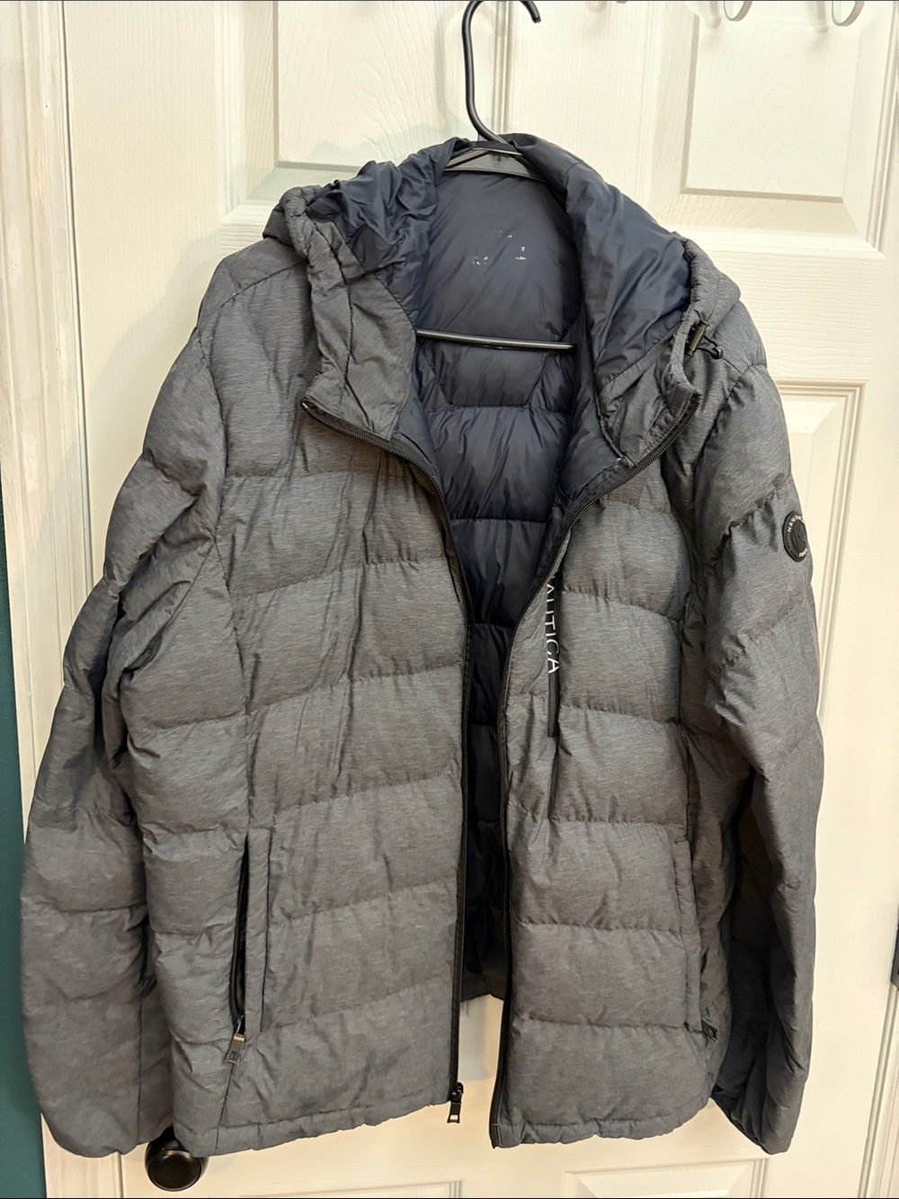 Nautica Men's Hooded Quilted Puffer Jacket in Gray